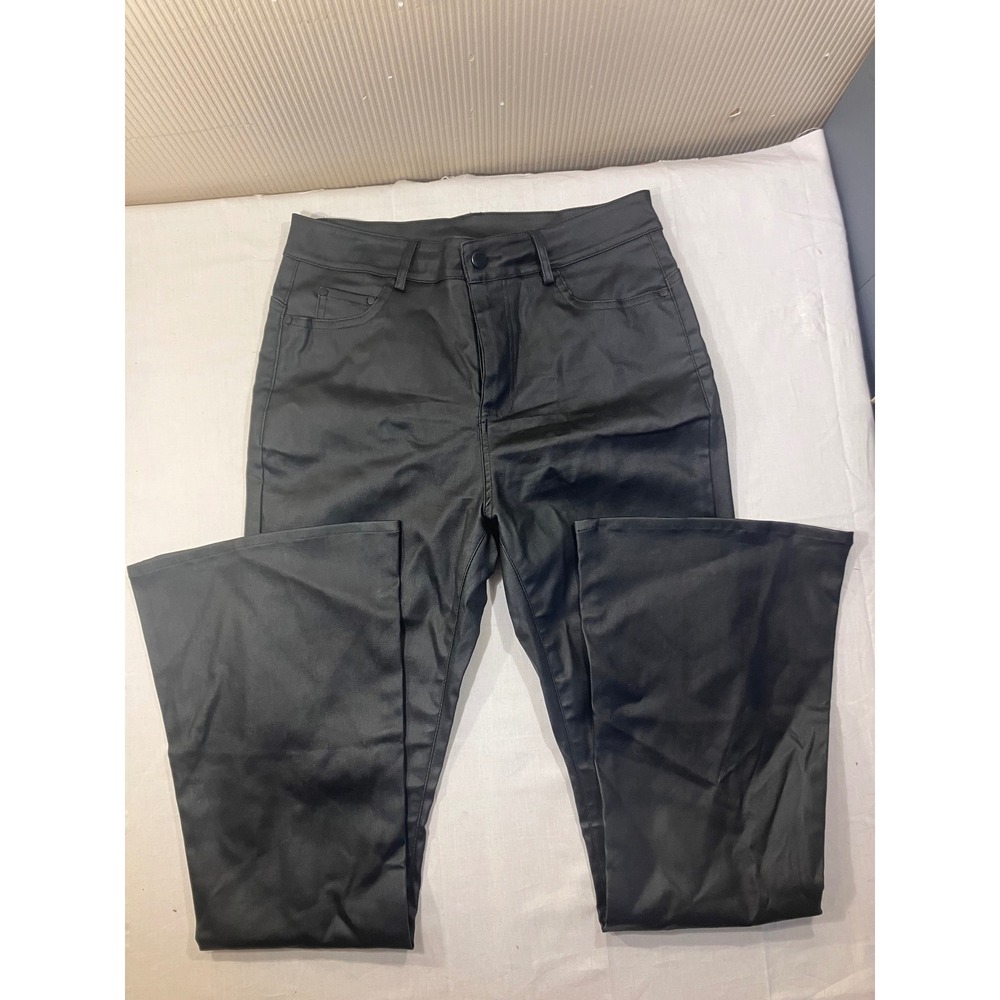 BLACK FAUX LEATHER FLARE PANTS HIGH‎ WAIST BOOTCUT SIZE M